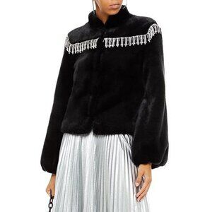 Shrimps Dexter Black Faux Fur Crystal-Embellished Jacket